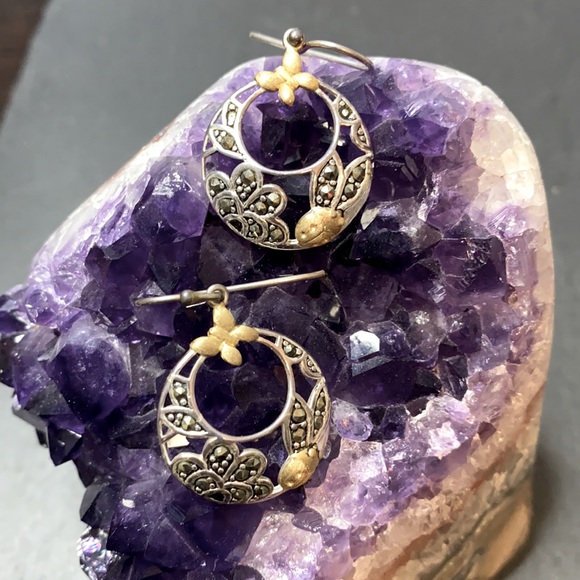 .925 Sterling Silver and Marcasite Hoops 🦋🌿 - Picture 4 of 6